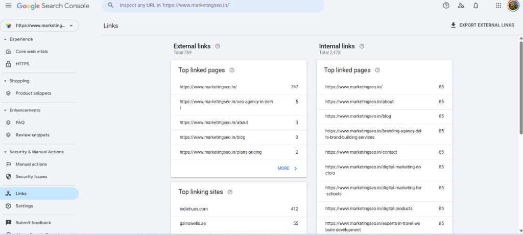 link report in Google search console
