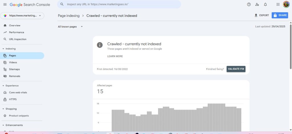 Validate fix button in GSC